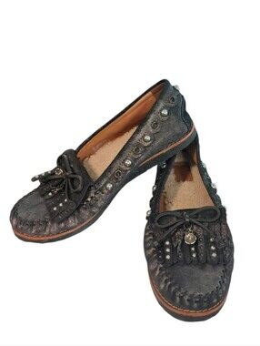 Coach Black Metallic Studded Sherpa Moccasin Loafers Women's Size 8 B